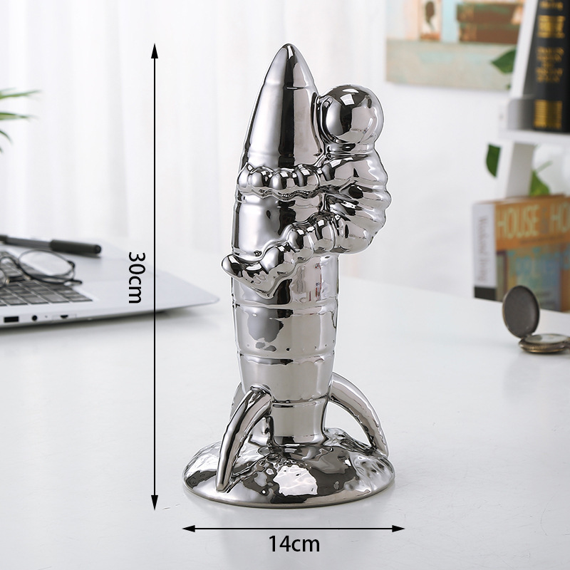 创意北欧陶瓷火箭飞碟航空模型儿童房家居客厅玄关卧室饰品摆件