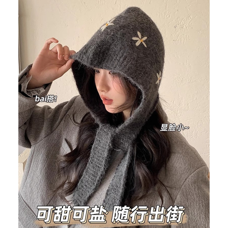 秋冬季巴拉克拉法帽女韩版新款大头围显脸小加厚针织毛线帽护耳帽|undefined