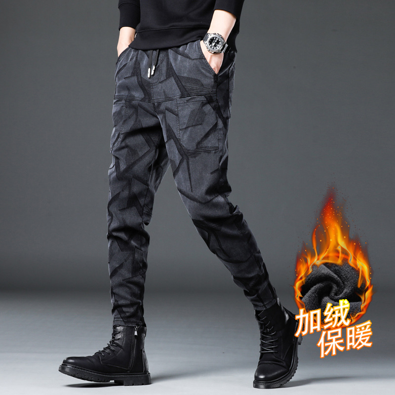 2022 primavera y verano nuevos pantalones casuales de los hombres de seis bolsillos jacquard estiramiento pantalones de mezclilla de camuflaje de los hombres monos de moda