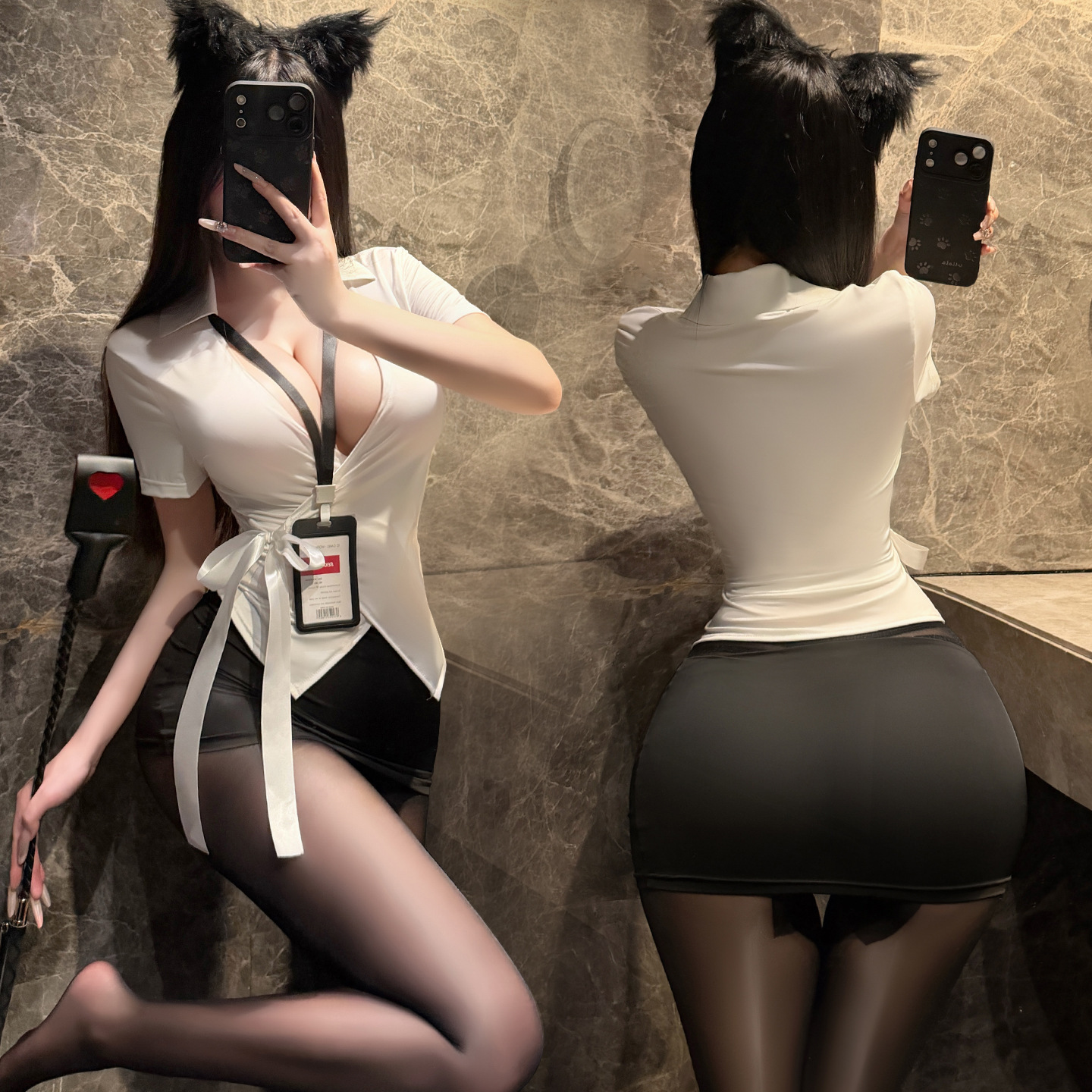 Sexy and Alluring Female Secretary Uniform with a Tight-Fitting Design, See-Through Professional Ol Suit Lingerie 100897