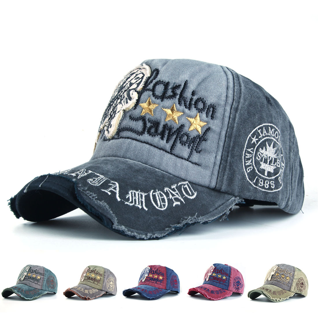 3D embroidered Indian washed baseball cap men's patchwork pure cotton baseball cap peaked cap cross-border