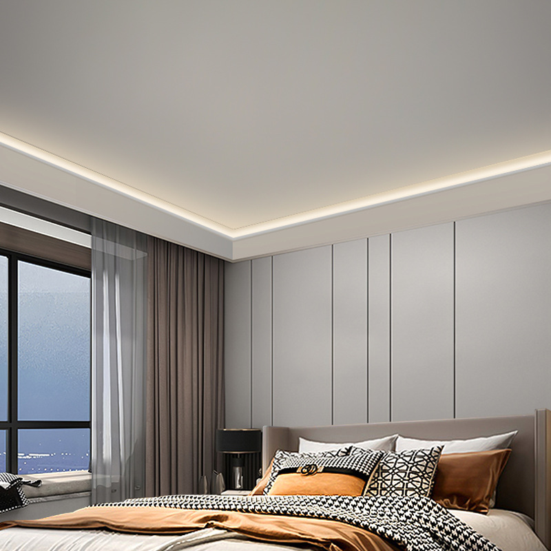Línea de retorno emisor de luz ranura de suspensión lámpara de araña de esquina perfil de aluminio Lámpara de techo de montaje en superficie sin ranuras yeso