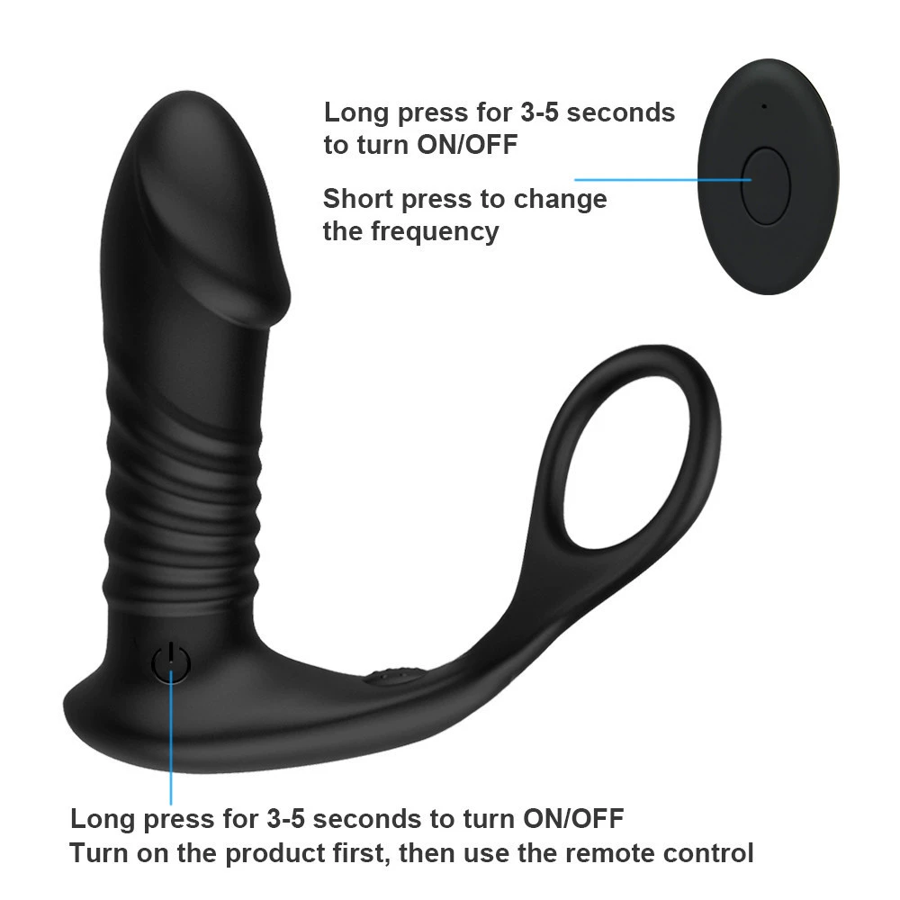 Men's Automatic Massager, Remote-Control Prostate Stimulator with Ring, 3 Speeds, Black