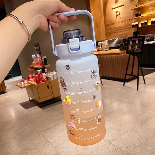 Plastic water cup, high-looking space cup, gradient large-capacity water cup, wholesale straw cup, big belly kettle