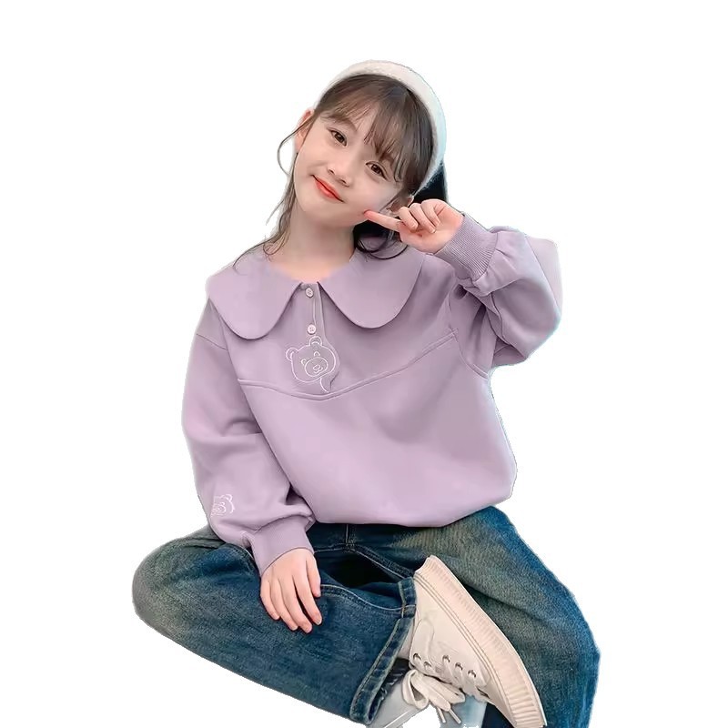 华棉复合牛奶丝女童卫衣秋冬款2025新款洋气儿童秋秋季POLO领上衣|undefined