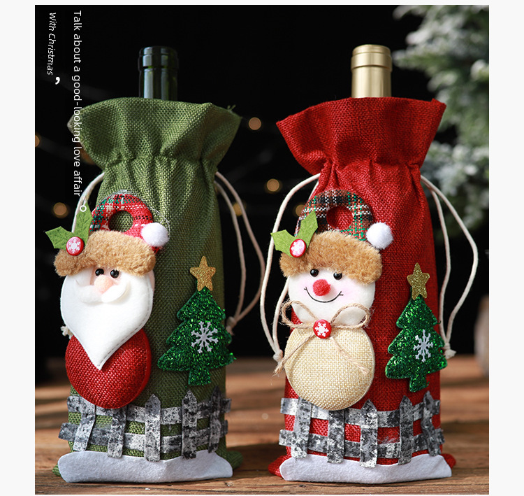 Capa para garrafa de vinho de natal em linho com desenhos_voghion.com