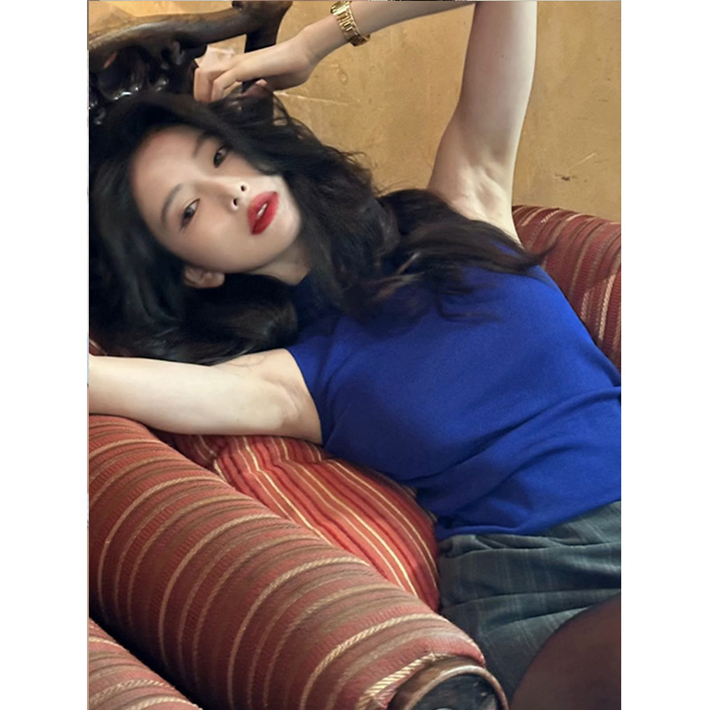 冰丝辣妹纯欲修身针织半高领背心女2025夏季新款圆领名媛气质上衣|undefined