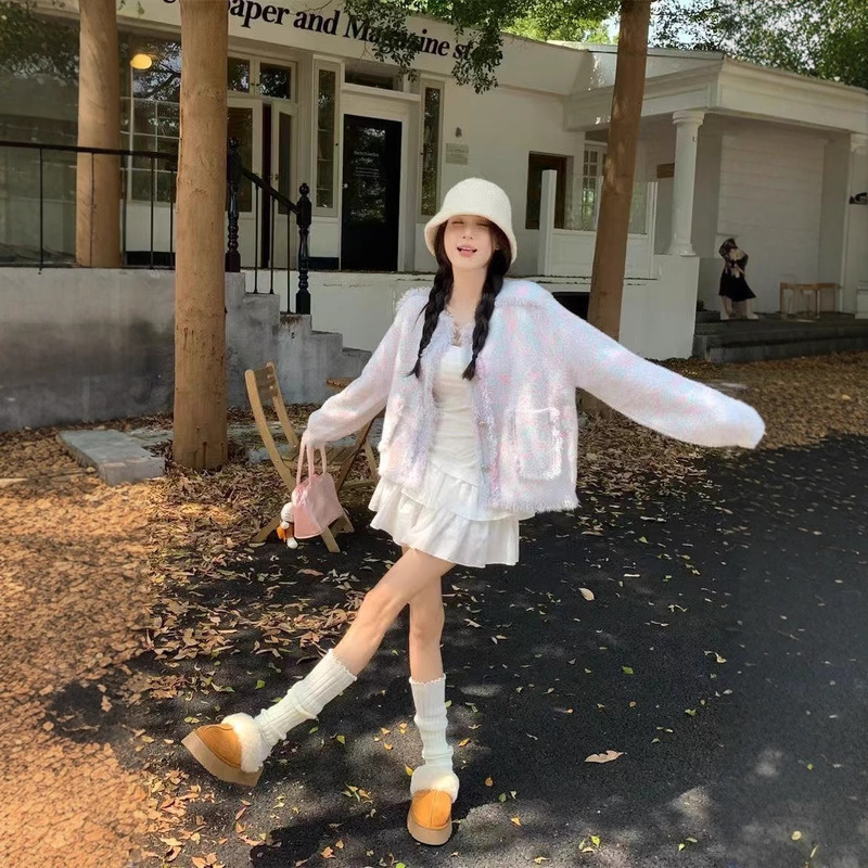 Section Dyed Mixed Color Small Fragrance Mink Velvet Sweater Jacket for Women Autumn and Winter 2025 New Loose Tassel Knitted Cardigan Section Dyed Mixed Color Small Fragrance Mink Velvet Sweater Jacket for Women Autumn and Winter 2025 New Loose Tassel Knitted Cardigan