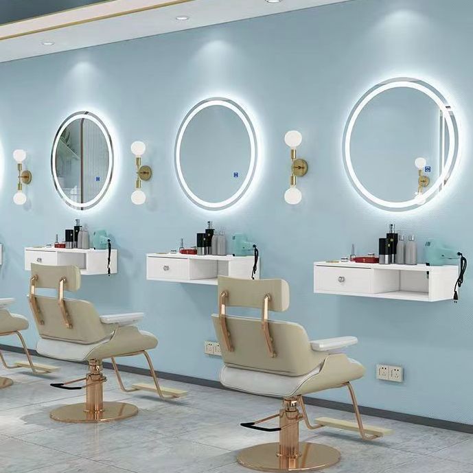 Barbería simple decoración espejo rojo en línea espejo con lámpara marea pared de un solo lado espejo peluquería image 32