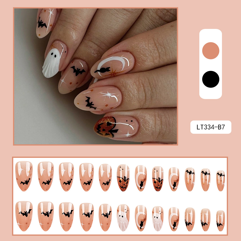 Temas de Halloween para usar patches de uñas murciélagos fantasma calabaza negra gatos manicuría venta cruzada 24 piezas de parches de uñas