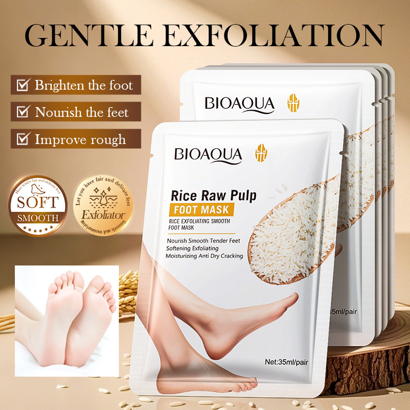 Mascarilla para pies en inglés completo BioAOUA Mascarilla para pies suave exfoliante de puré de arroz Mascarilla para pies exfoliante hidratante