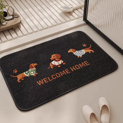 Avtomobil döşəmə paspasları – Linen Cartoon Print Rug - three-dachshund-puppies-40cm60cm