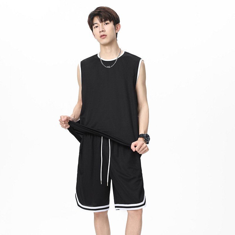 Ice Silk suit Men's Summer Thin Quick-drying Sleeveless Sports Vest Short-sleeved T-shirt Shorts Basketball Clothing