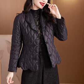 高品质减龄中年女秋冬棉服短外套西装领修身显瘦保暖黑色女式棉衣