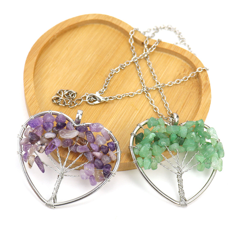 Daily Occasion Fashion Tree Heart Shape Artificial Crystal Copper Beaded Hollow Out Pendant Necklace 1 Piece