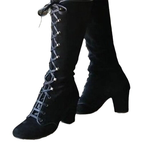 Women's Over-the-Knee Bandage Ankle Boots with Color-Removed Effect, Fall/Winter Square Heel, European and American Style Women's Boots