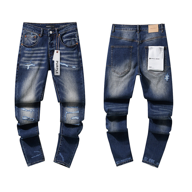 高品质PURPLE&AMIRI牛仔裤美式Jeans高街破洞补丁嘻哈直筒长裤男|undefined