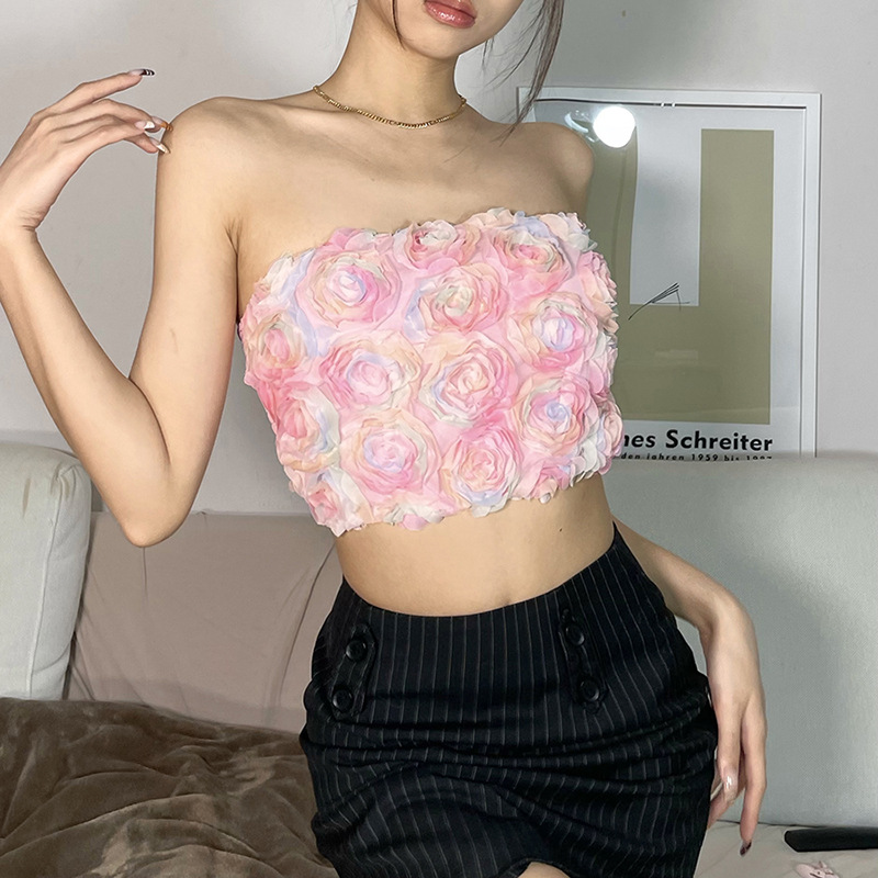 tube top backless short slim flower vest NSCOK124088