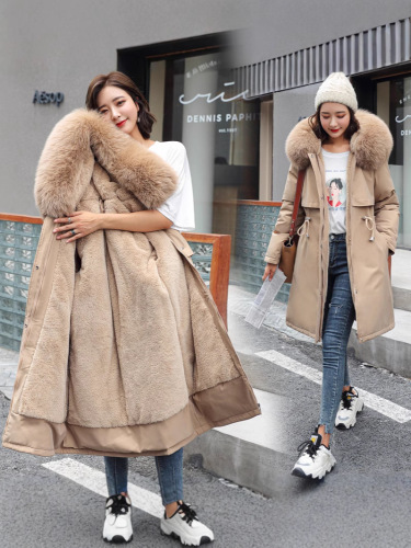 2025 winter European and American style cotton-padded coat, medium-length large fur collar plus velvet cotton-padded jacket, down cotton-padded coat, cotton-padded jacket