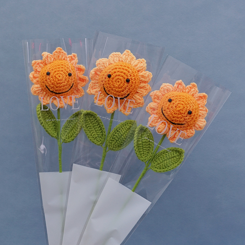 Terminado cara sonriente girasol tejido a mano flor eterna ramo artificial Día del Maestro Día del Niño regalo puesto en el mercado nocturno
