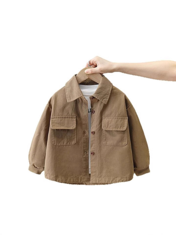 男の子用シャツジャケット春秋服2025子供服男の子作業服トップスベビー秋子供服プリント長袖|undefined
