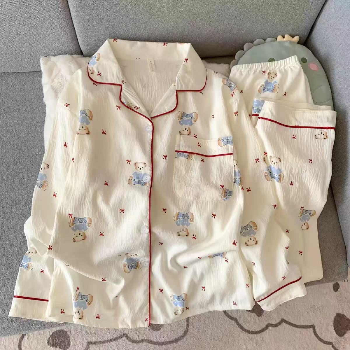 Cartoon al por mayor transfronterizo nubes de algodón pantalones de manga larga pijamas cardigans dulces de alto valor de ropa de hogar conjunto de ropa exterior