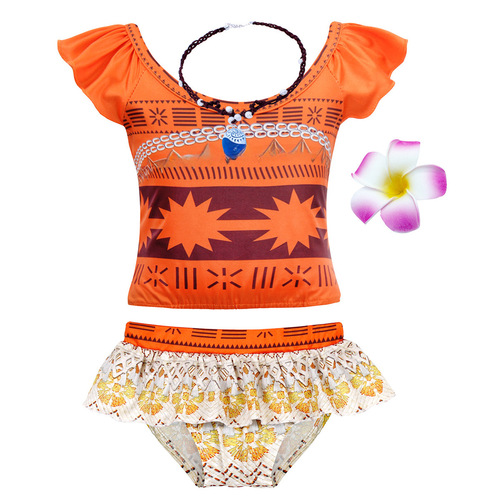 Children's Swimwear Set: Princess Moana Cartoon Bodysuit with Shorts