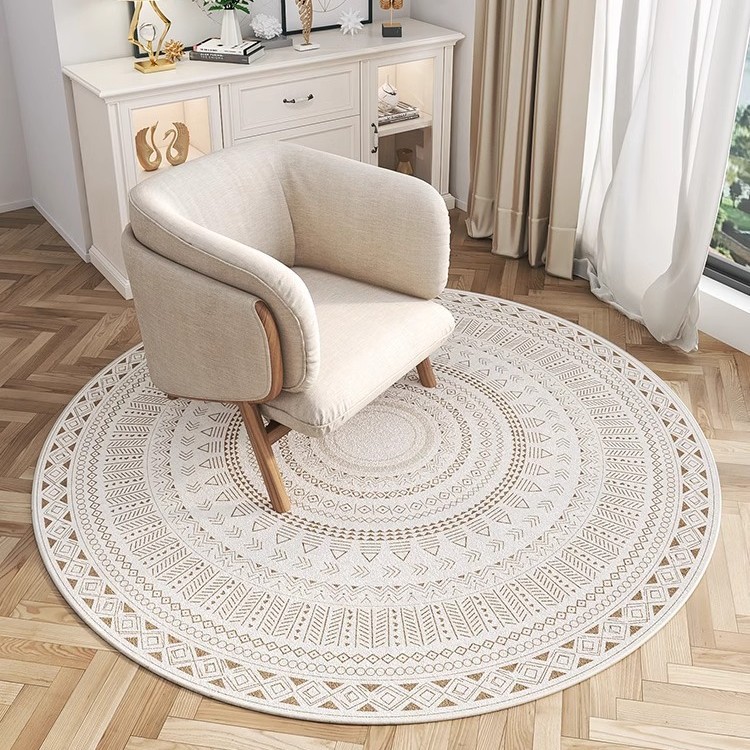 Alfombra de sala de estar redonda de estilo nórdico marroquí, sofá de terciopelo de cristal, mesa de centro, mecedora, cojín para cama de dormitorio