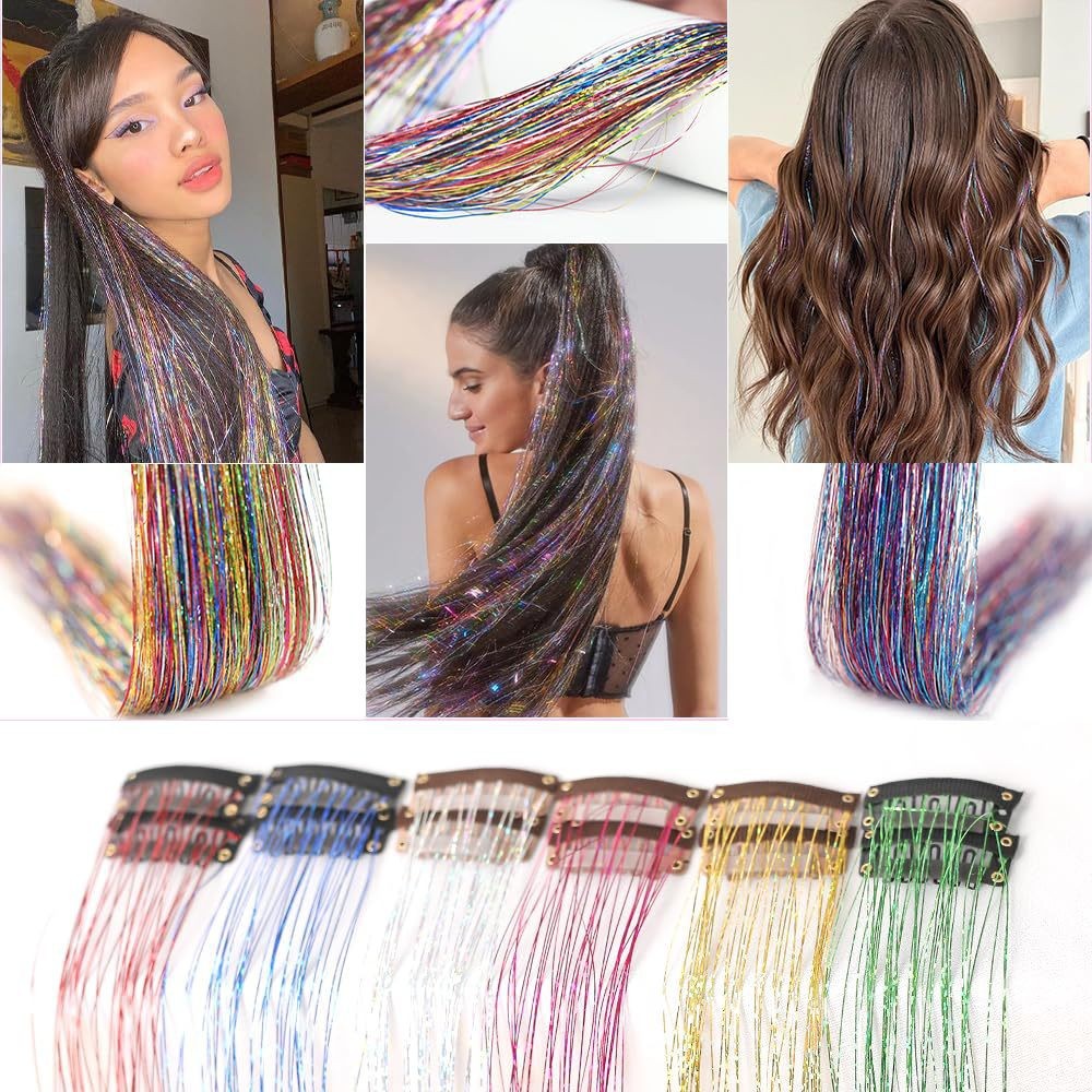 Extensión de Cabello Brillo Láser Set de 6 Piezas de Fibra de alta temperatura con Clip BB para Fiestas