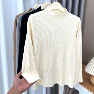 200kg fat girl autumn and winter solid color all-match half turtleneck bottoming sweater sweater plus size women's inner wear 2025