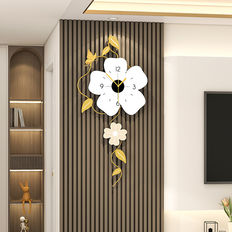 Modern Light Luxury Wall Clock for Living Room, High-End Feel, No-Drill Installation, Silent Home Clock, Grille Background Decorative Clock for Wall Hanging