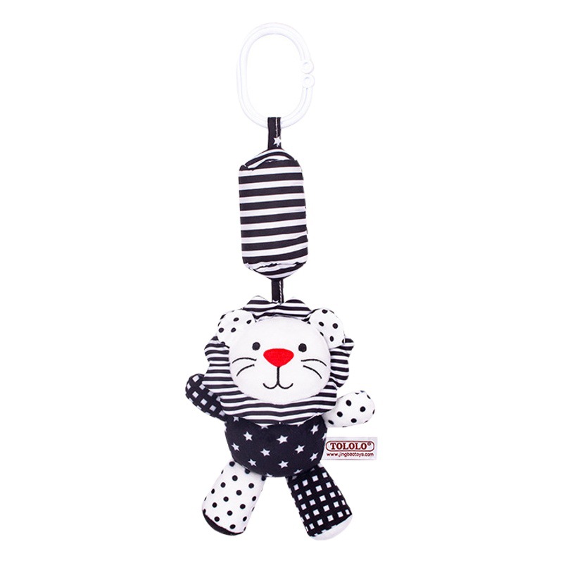 Campana de viento de mono feliz recién nacido en blanco y negro, juguete de educación temprana para bebé, sonajero de animal, adorno colgante para cuna.