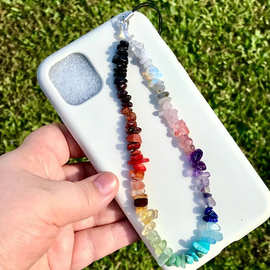 亚马逊新款欧美波西米亚风天然彩色碎石手机链松石防丢手机挂绳