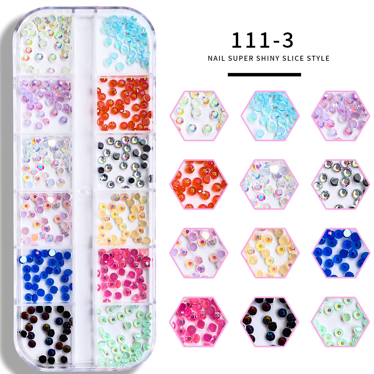 Set de joyas de uñas 12 barras de joyas taladro de uñas largo taladro de fondo plano mezclado taladro de forma especial superbrillante accesorios de uñas