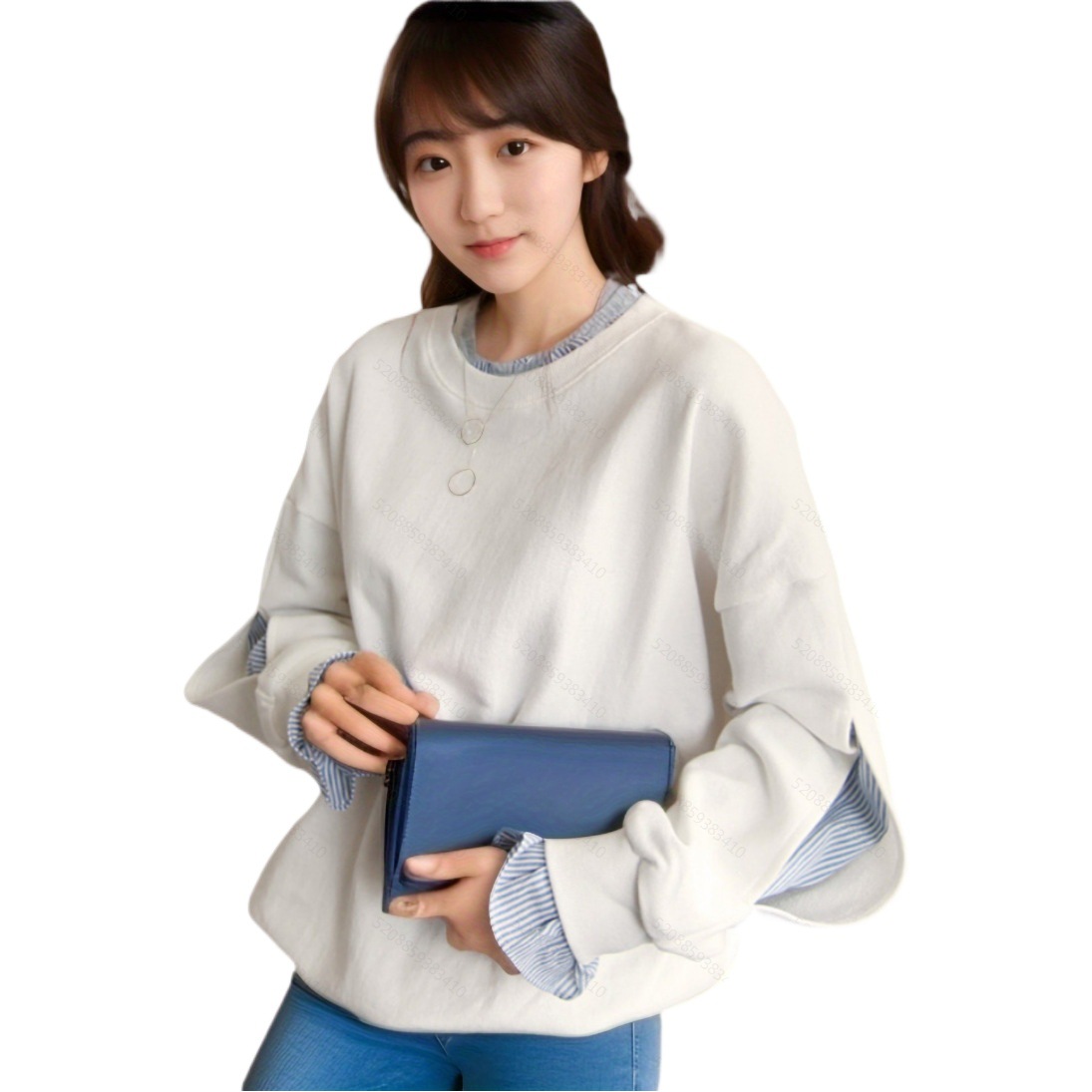Good Quality 2027 Spring and Autumn New Japanese Style Plus-Size Loose Long-Sleeve Sweatshirt for Women, Round Neck Thin Jacket Top