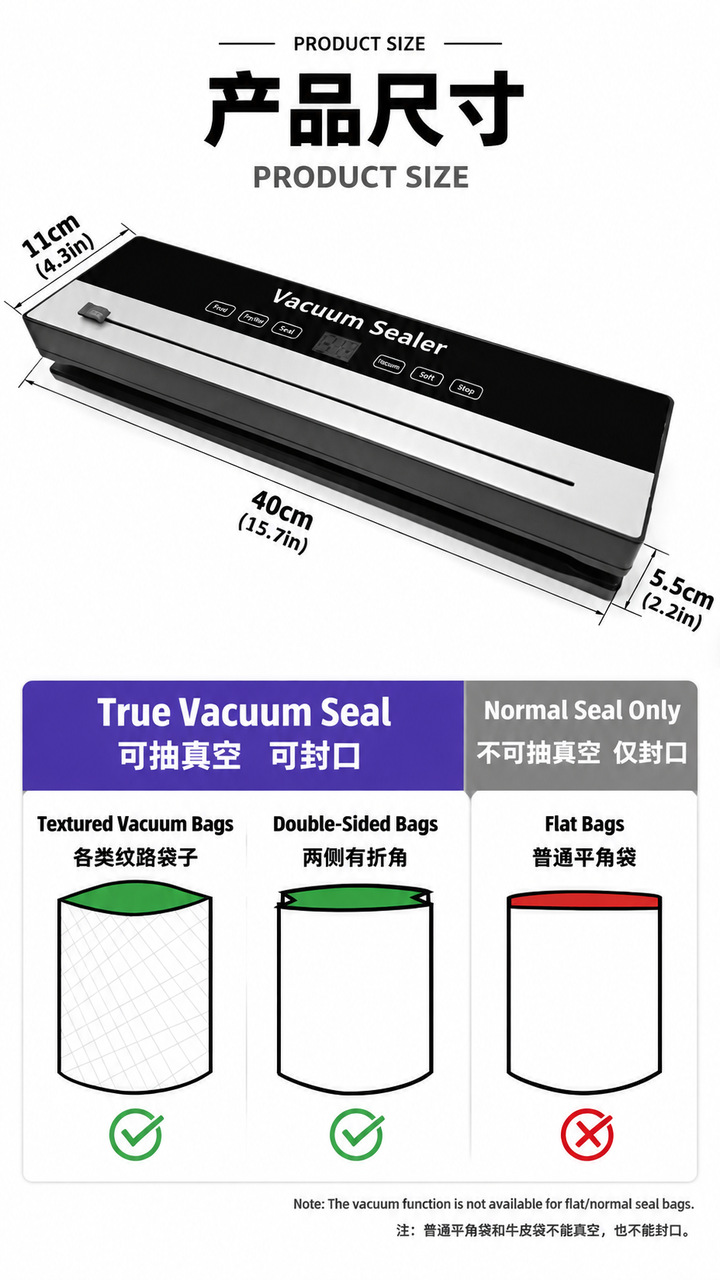 Household vacuum sealing machine digital display extended seal