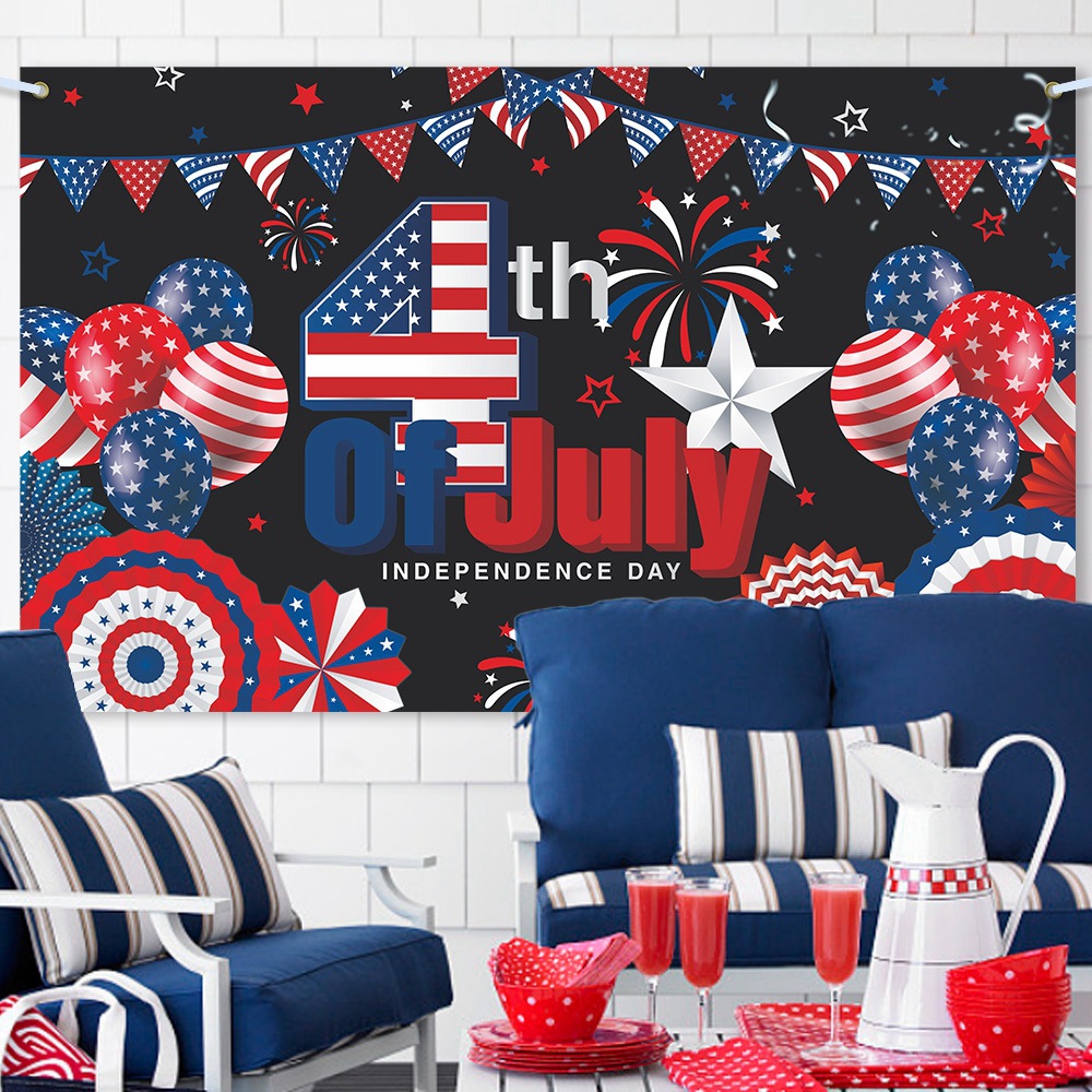 Paño de fondo de decoración de fiesta del día de la independencia de EE. UU. Nuevo transfronterizo 4th of July banner de decoración de fondo de fiesta
