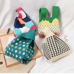 跨境新款大容量彩色背心包圆点图案针织包女手提包出游通勤背心包