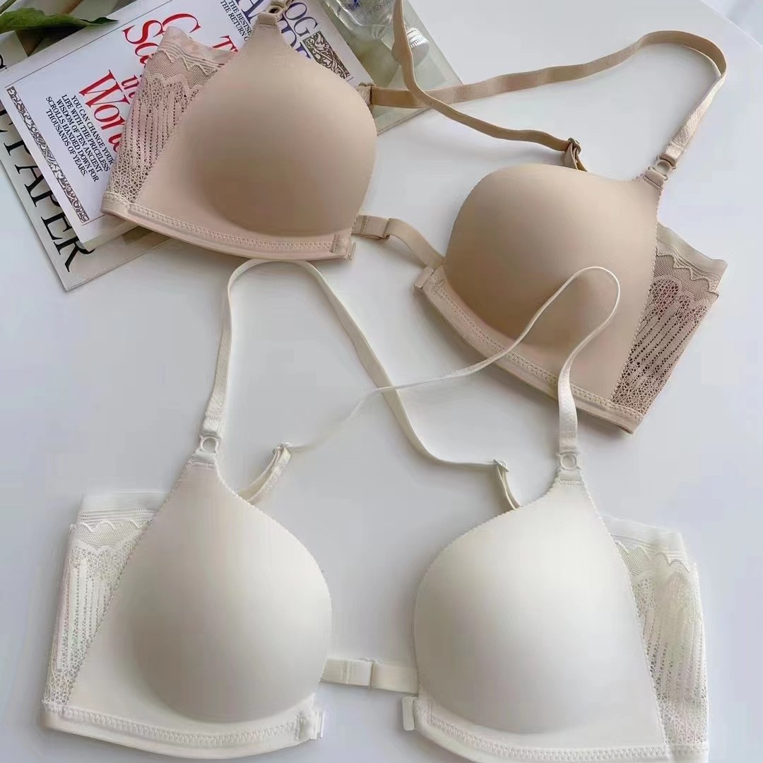 167 verano hebilla gran U hermosa espalda sexy estampado de leopardo ropa interior sin costuras pecho pequeño recogido hebilla delantera sujetador sin anillo de acero mujer