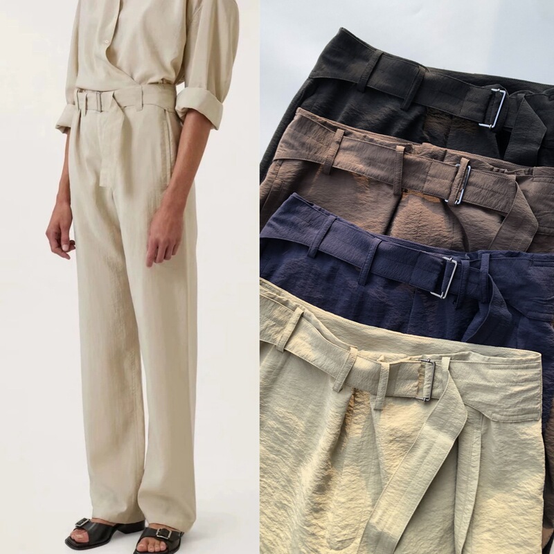 Dry Silk Runway Style·Old Money Style Silk Trousers with Buckle Waistband and Textured Silk Brocade