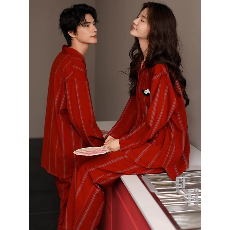 Geqianya Red Zodiac Year Men's and Women's Pajamas Wedding Newlywed Couple Set Pure Cotton Spring and Autumn Geqianya Red Zodiac Year Men's and Women's Pajamas Wedding Newlywed Couple Set Pure Cotton Spring and Autumn