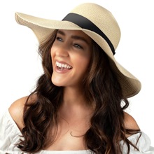 跨境户外旅行沙滩宽边女式软呢帽太阳帽可折叠草帽夏日海滩遮阳帽