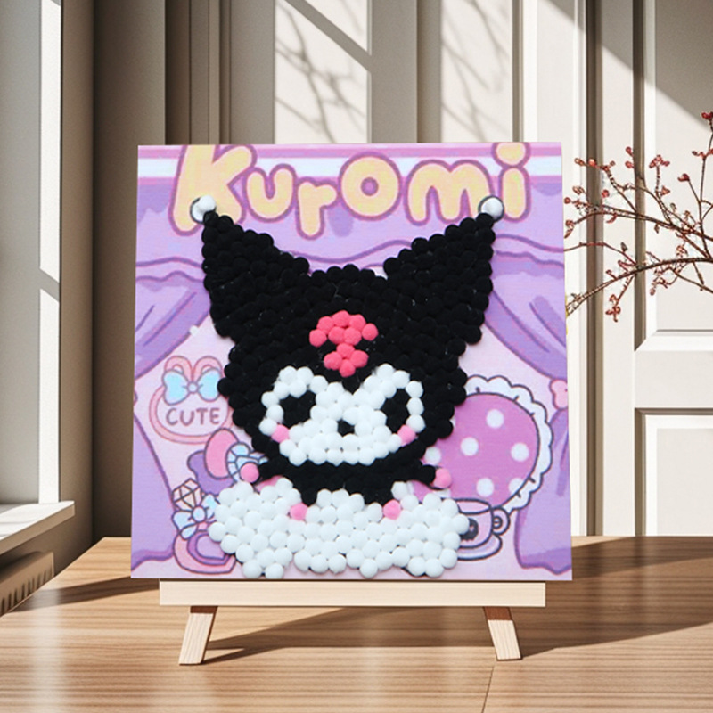 Pintura de bola de pelo Dibujos animados Niños creativos Pegatinas a mano Diy Material hecho a mano Paquete Marco estirado Pintura adhesiva Marco de madera maciza Pintura decorativa