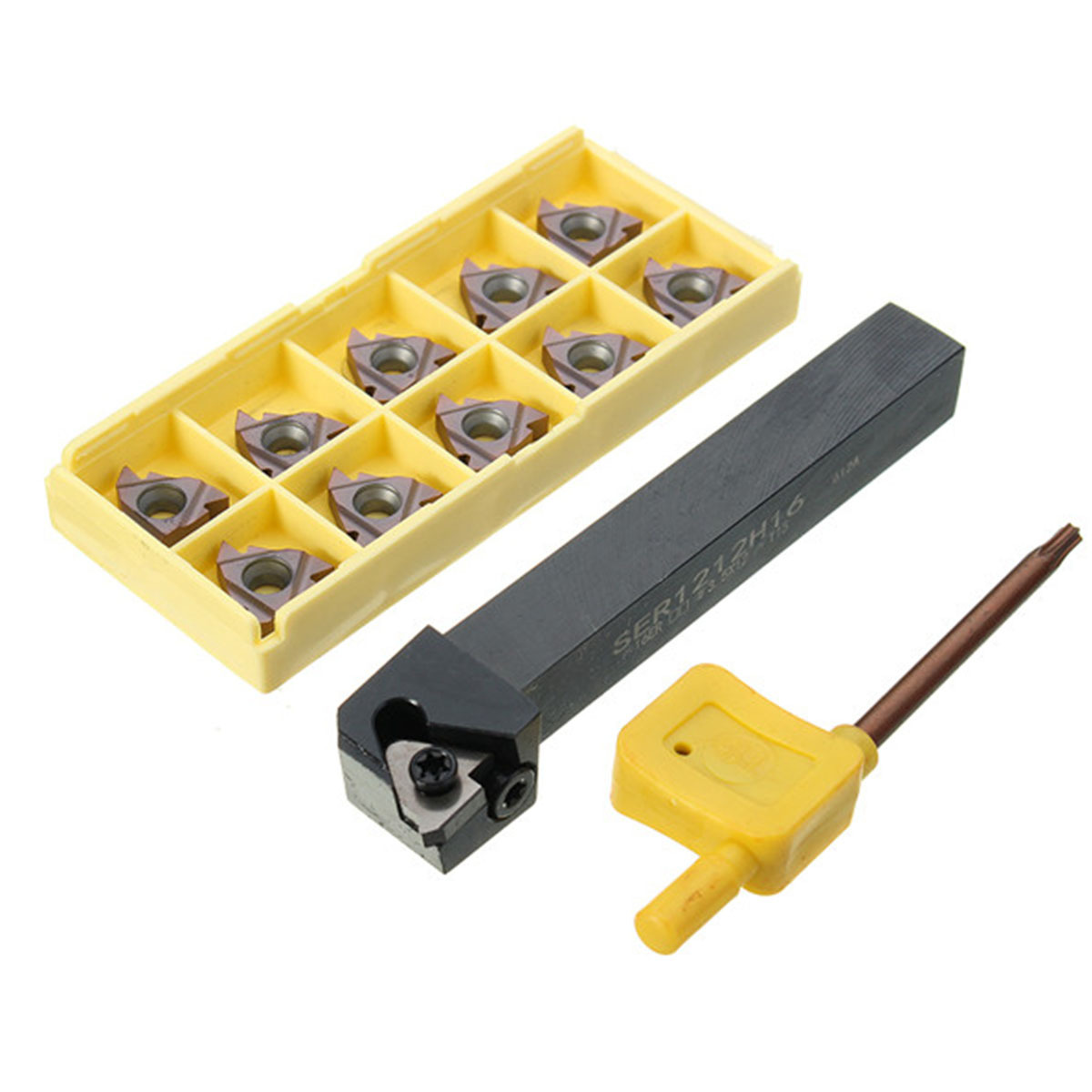 数控刀杆外圆车刀SER1212H16+10片VP15TF16ERAG60刀片紫黑色+把手