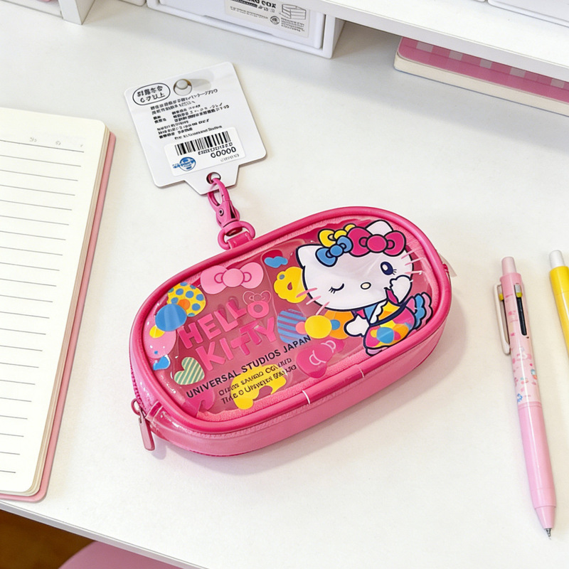 Hello Kitty Japanese-Style Cartoon Coin Purse for Women, Cute Transparent Portable Hard Shell Storage Bag, Student Makeup Bag