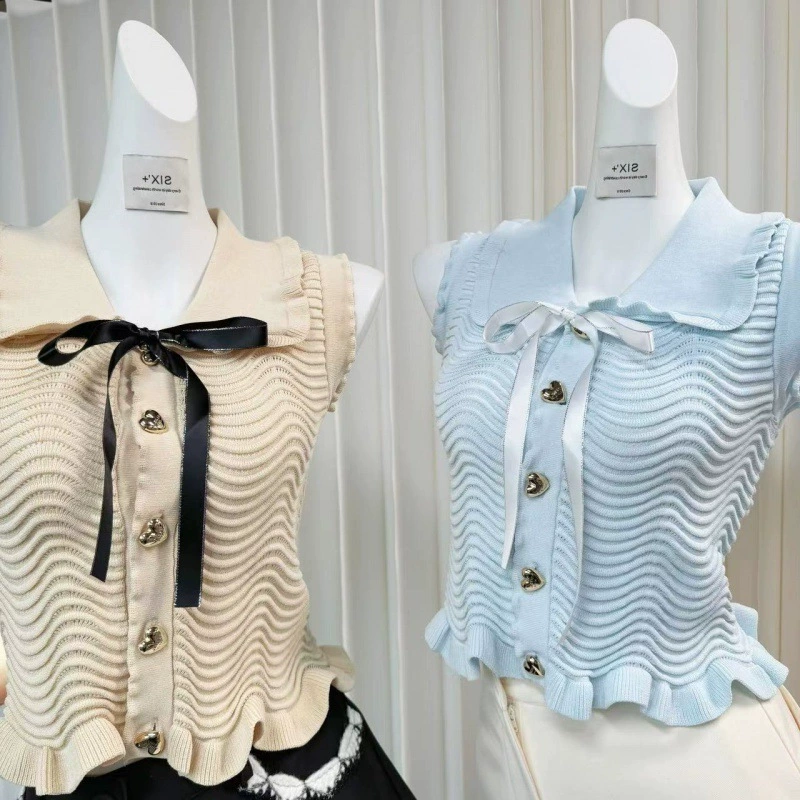 Модный и элегантный французский топ-кроп из трикотажа, летняя новинка 2025 года, без рукавов