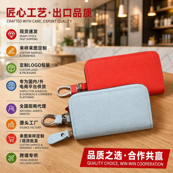 European and American Hot-Selling Pu Leather Multifunctional Fashionable Simple Ladies Key Bag Portable Anti-Theft Zipper Home Key Bag