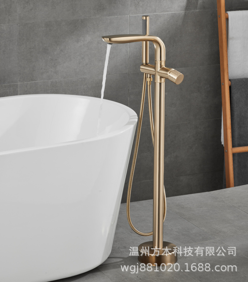 Black chrome-plated brushed gold gun gray floor-standing single-handle double-control ceramic valve core hot and cold water faucet, wooden bucket bathtub, showerhead undefined