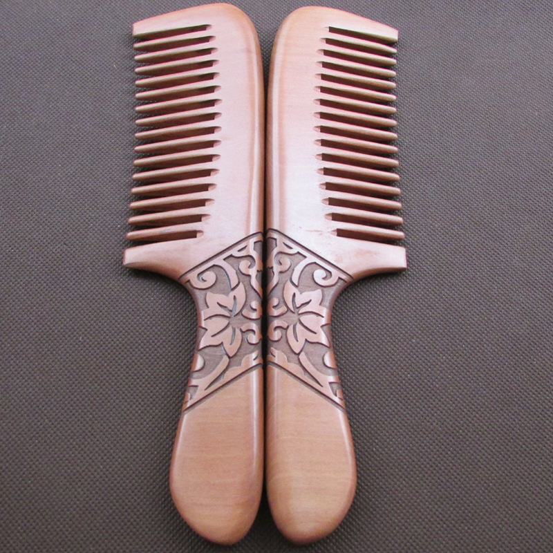正品天然老桃木梳子半月粗细齿导发槽直发卷发造型梳家用宽齿大号