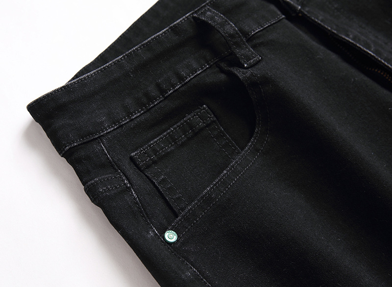 Calça jeans masculina nova, desgastada, moderna e casual, com perna reta elástica_voghion.com